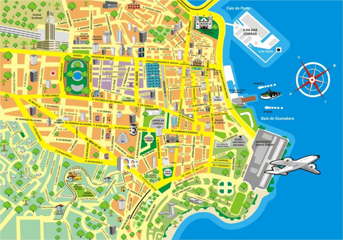 Kaart van die toerisme-aantreklikhede Rio de Janeiro