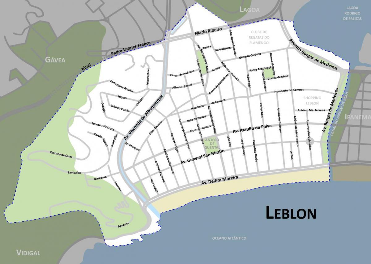 Kaart van Leblon strand