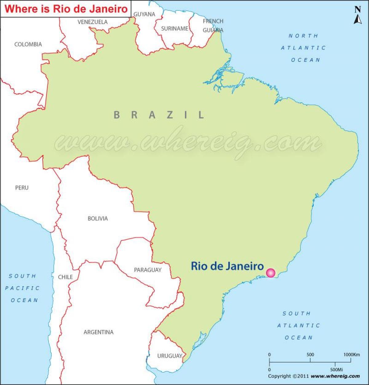 Kaart van Rio de Janeiro op Brasilië