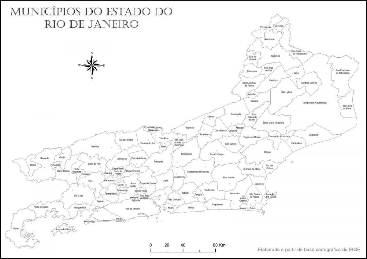 Kaart van Rio de Janeiro swart en wit