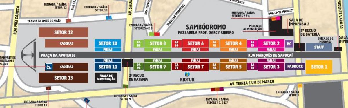 Kaart van die Sambódromo