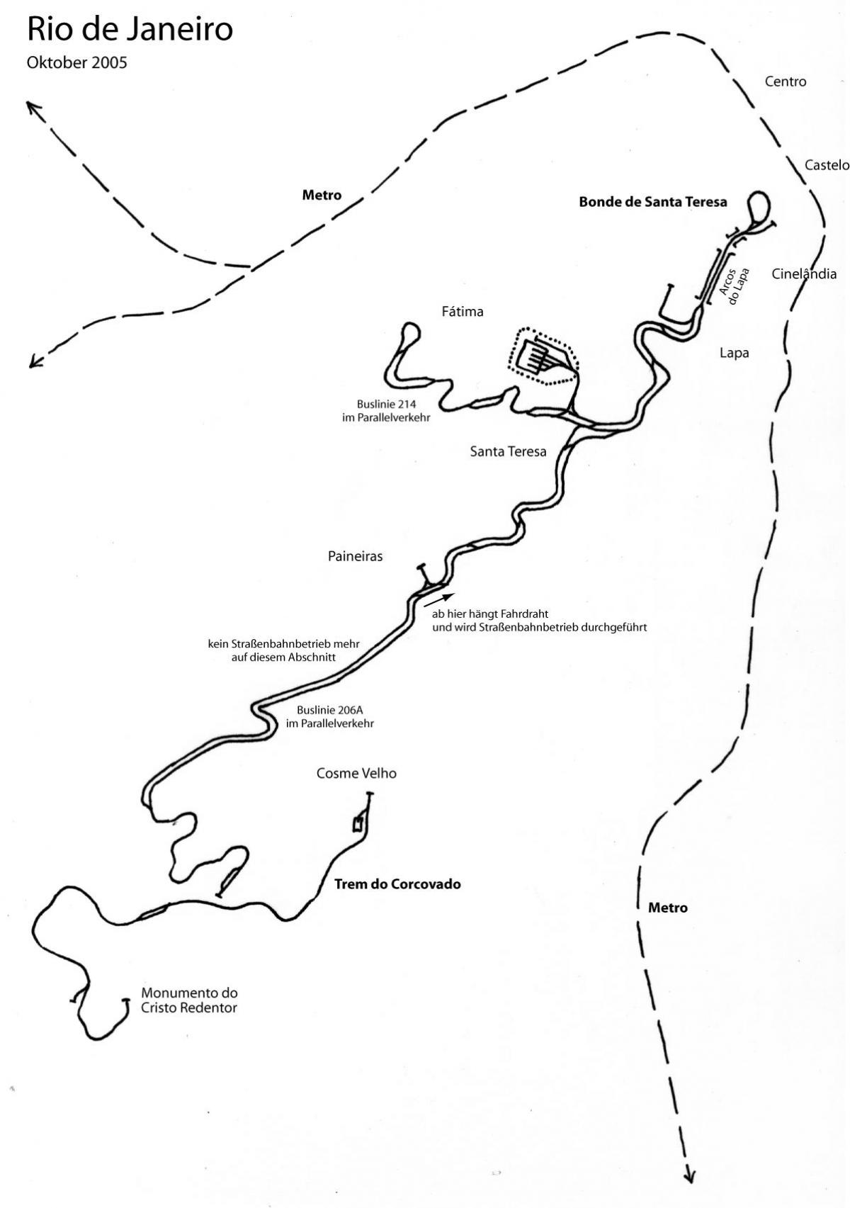 Kaart van Santa Teresa tram - Lyn 2
