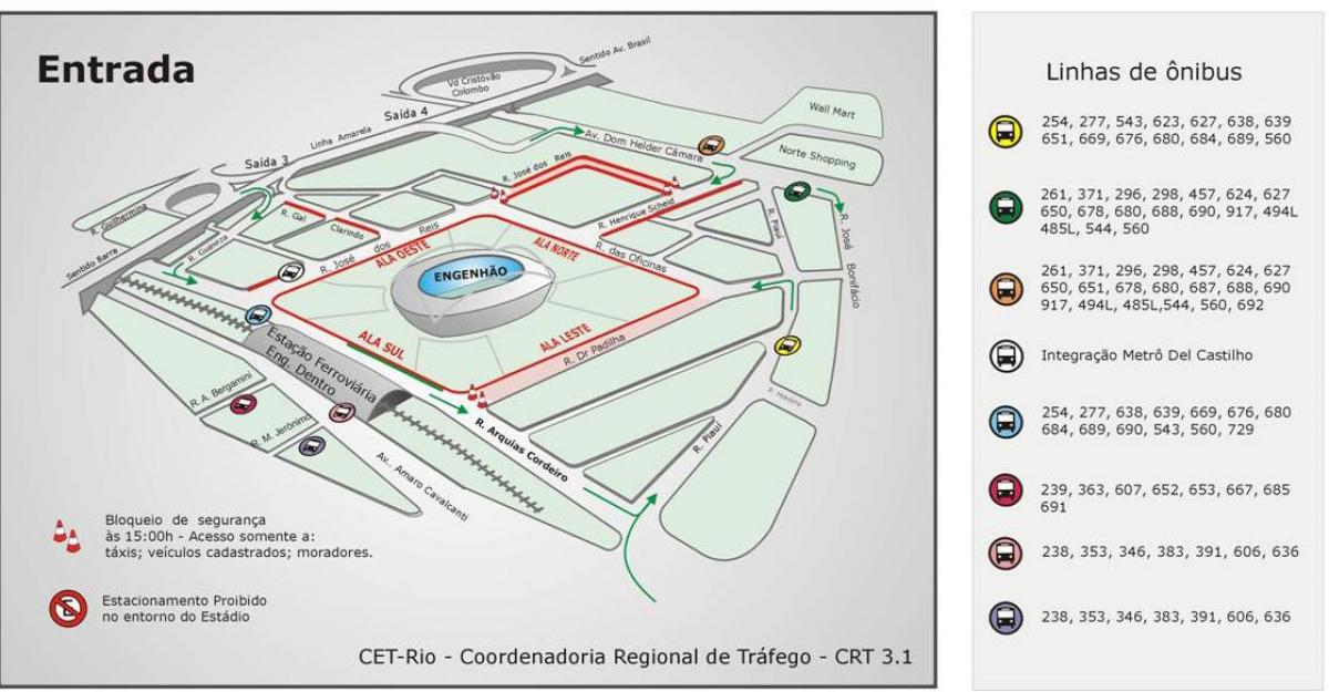 Kaart van die stadion Engenhão vervoer