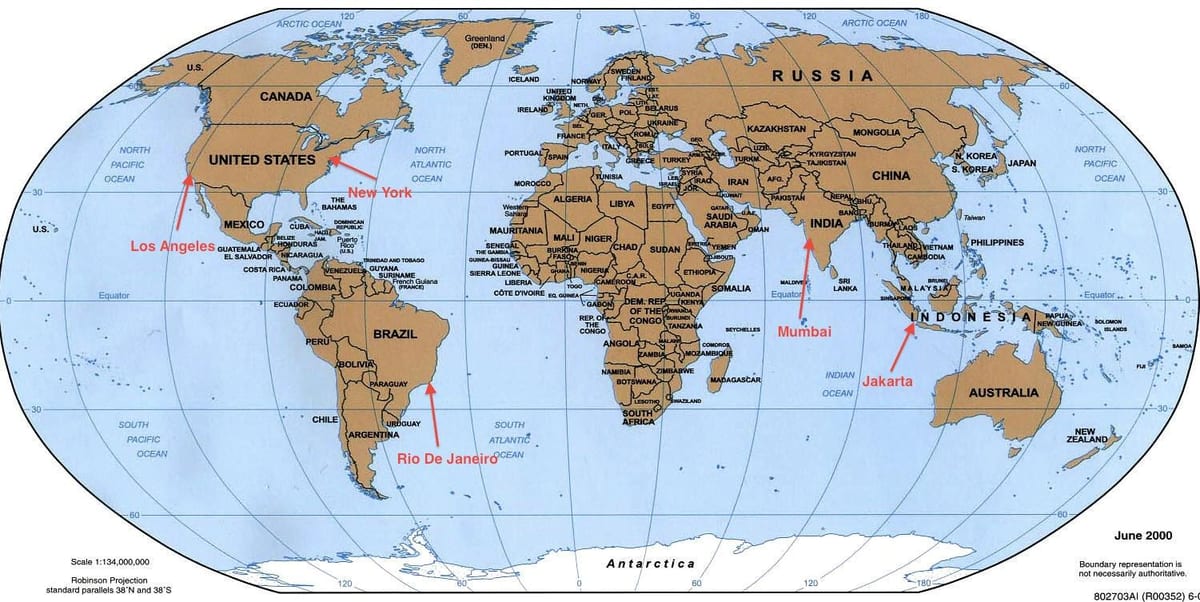 Kaart van Rio de Janeiro in die wêreld