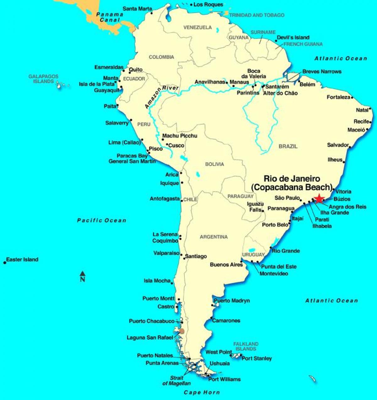 Kaart van Rio de Janeiro in Suid-Amerika