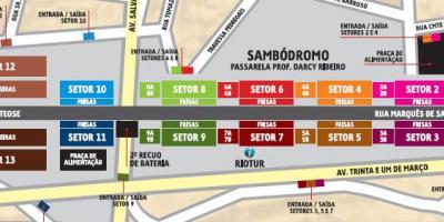 Kaart van die Sambódromo